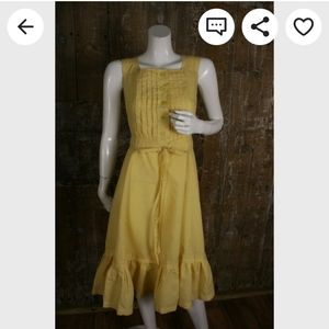 Vintage 70s Yellow Gingham Midi Dress